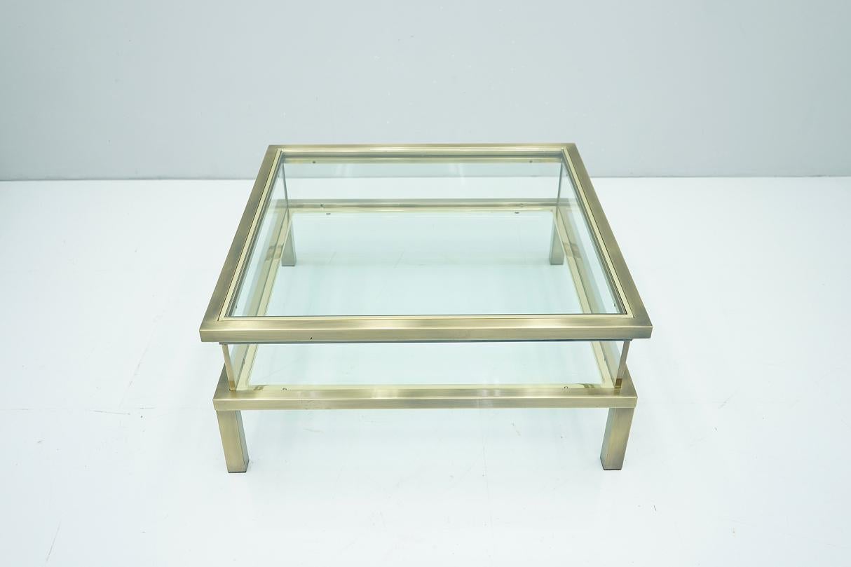 Brass and Glass Coffee Table With a Sliding Top in Style of Maison Jansen, 1970s. rare color. Very good condition