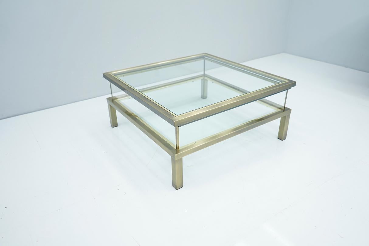 Hollywood Regency Brass and Glass Coffee Table with a Sliding Top in Style of Maison Jansen, 1970s
