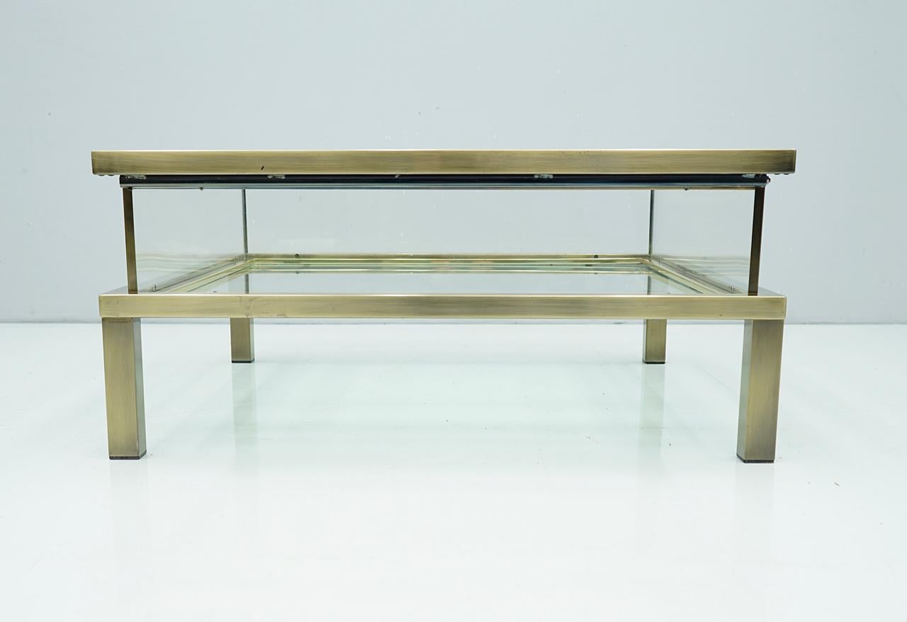 French Brass and Glass Coffee Table with a Sliding Top in Style of Maison Jansen, 1970s