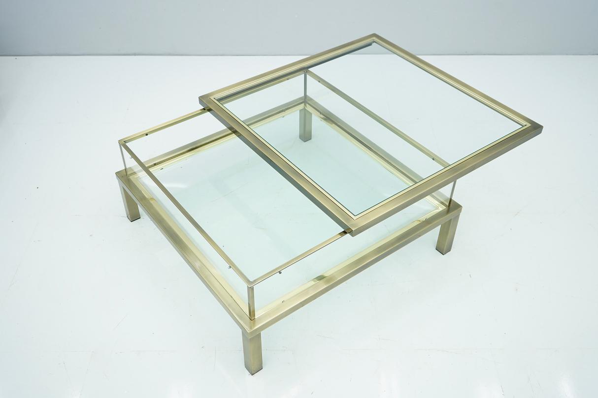 Brass and Glass Coffee Table with a Sliding Top in Style of Maison Jansen, 1970s In Good Condition In Frankfurt / Dreieich, DE
