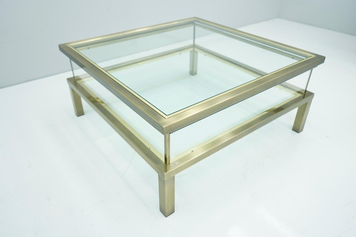 Late 20th Century Brass and Glass Coffee Table with a Sliding Top in Style of Maison Jansen, 1970s