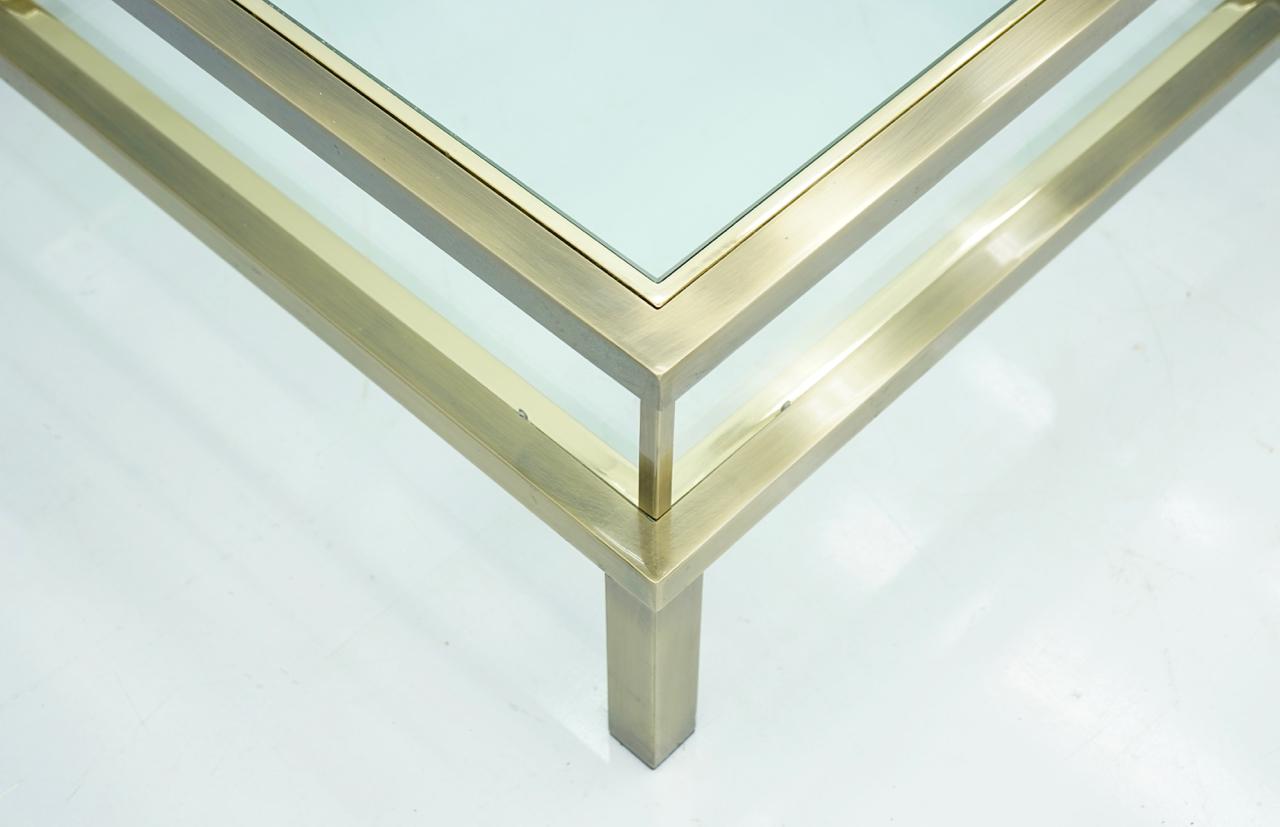 Lucite Brass and Glass Coffee Table with a Sliding Top in Style of Maison Jansen, 1970s