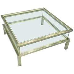 Brass and Glass Coffee Table with a Sliding Top in Style of Maison Jansen, 1970s