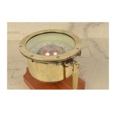 End 19th Century  Antique Brass Nautical Magnetic Compass on a Mahogany Board