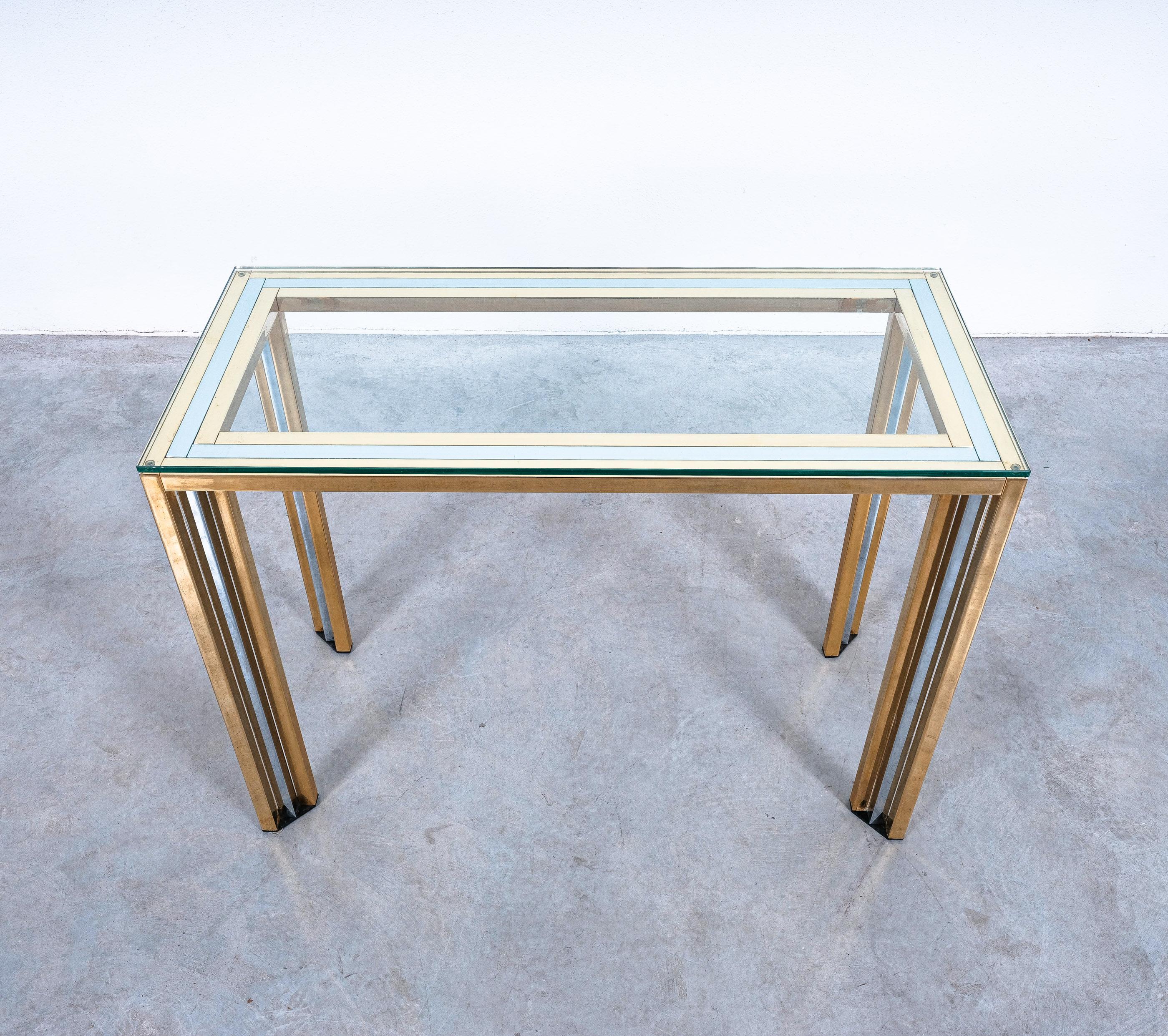 Mid-Century Modern Brass and Glass Console Table Romeo Rega, Italy, 1970 For Sale