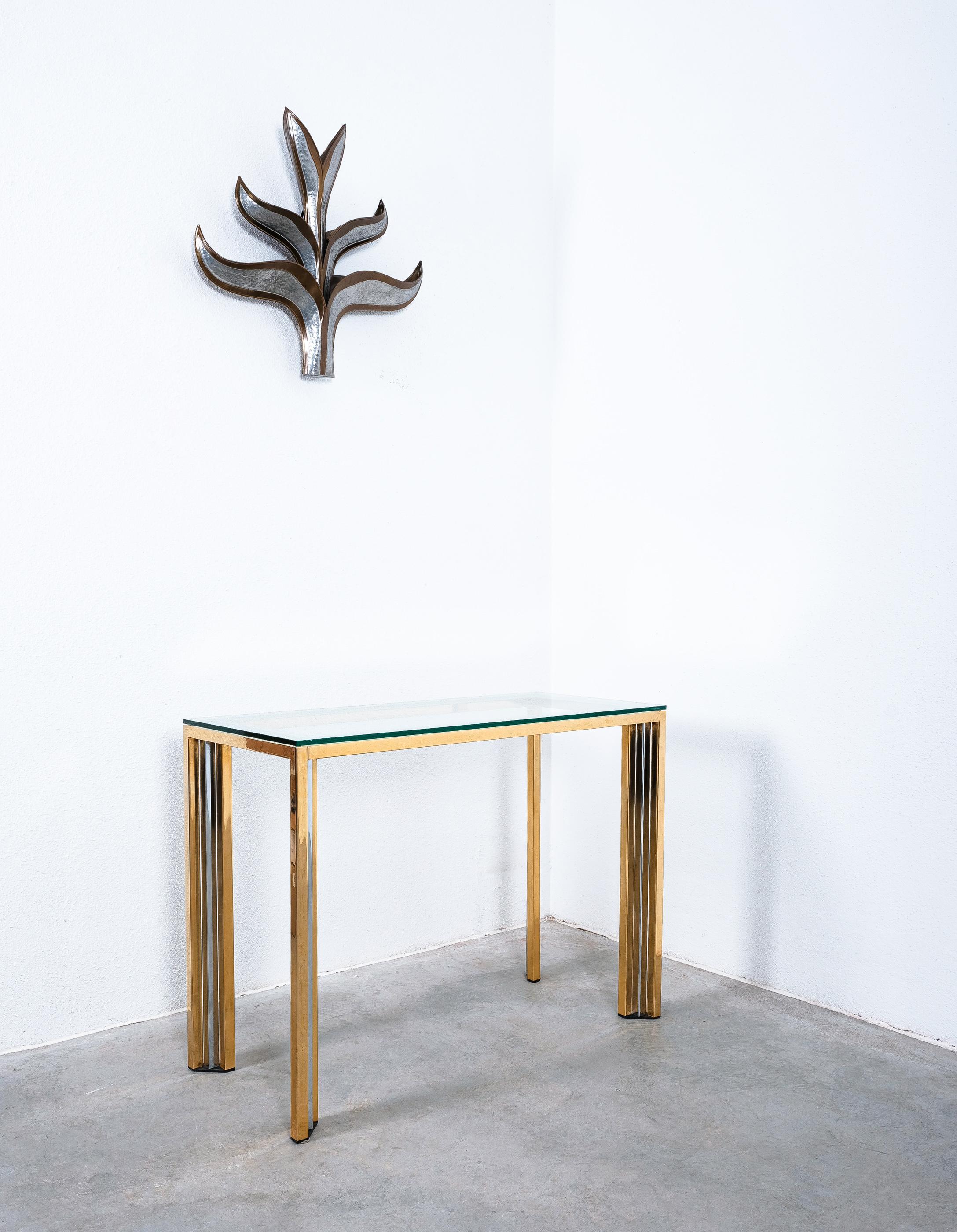 Late 20th Century Brass and Glass Console Table Romeo Rega, Italy, 1970 For Sale