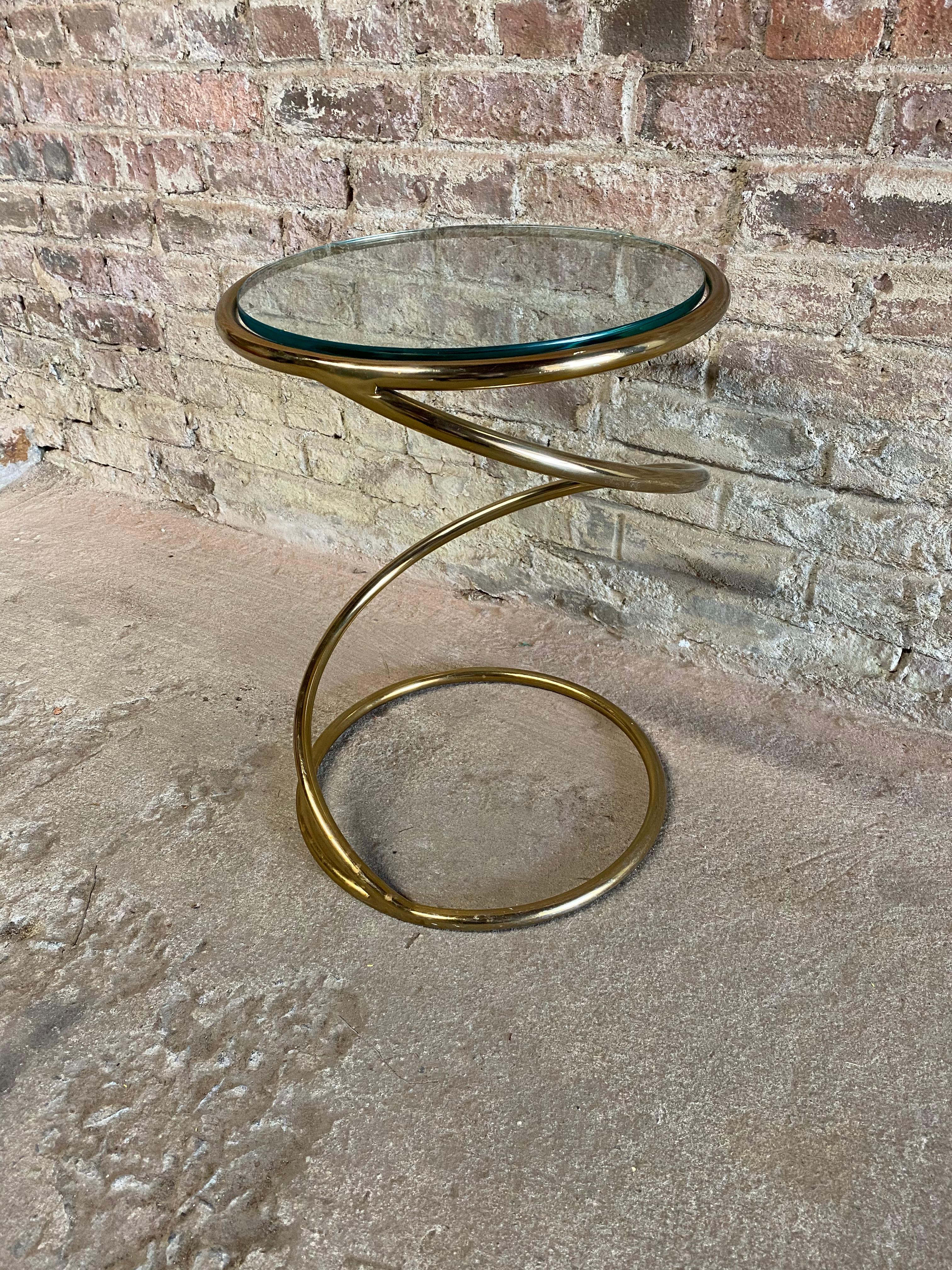 Post-Modern Brass and Glass Corkscrew End Table