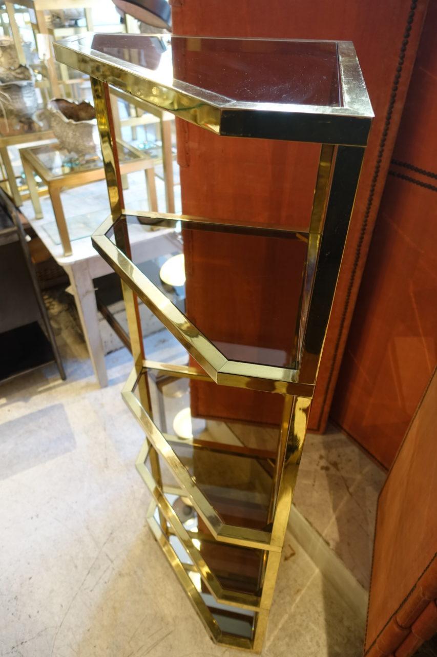 French Brass and Glass Corner Shelving Unit