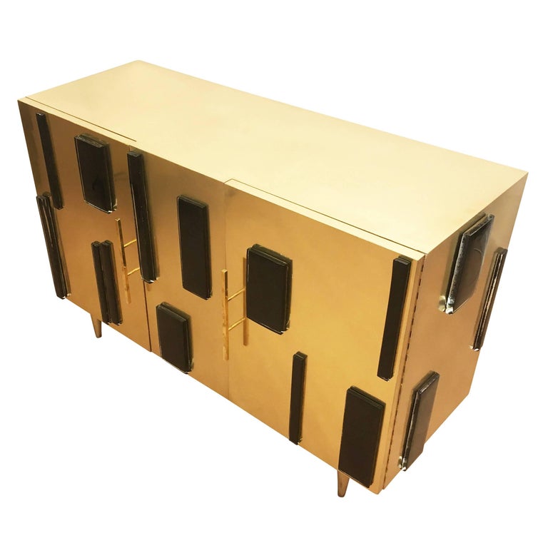 Brass And Glass Credenza By Interno 43 For Gaspare Asaro For Sale