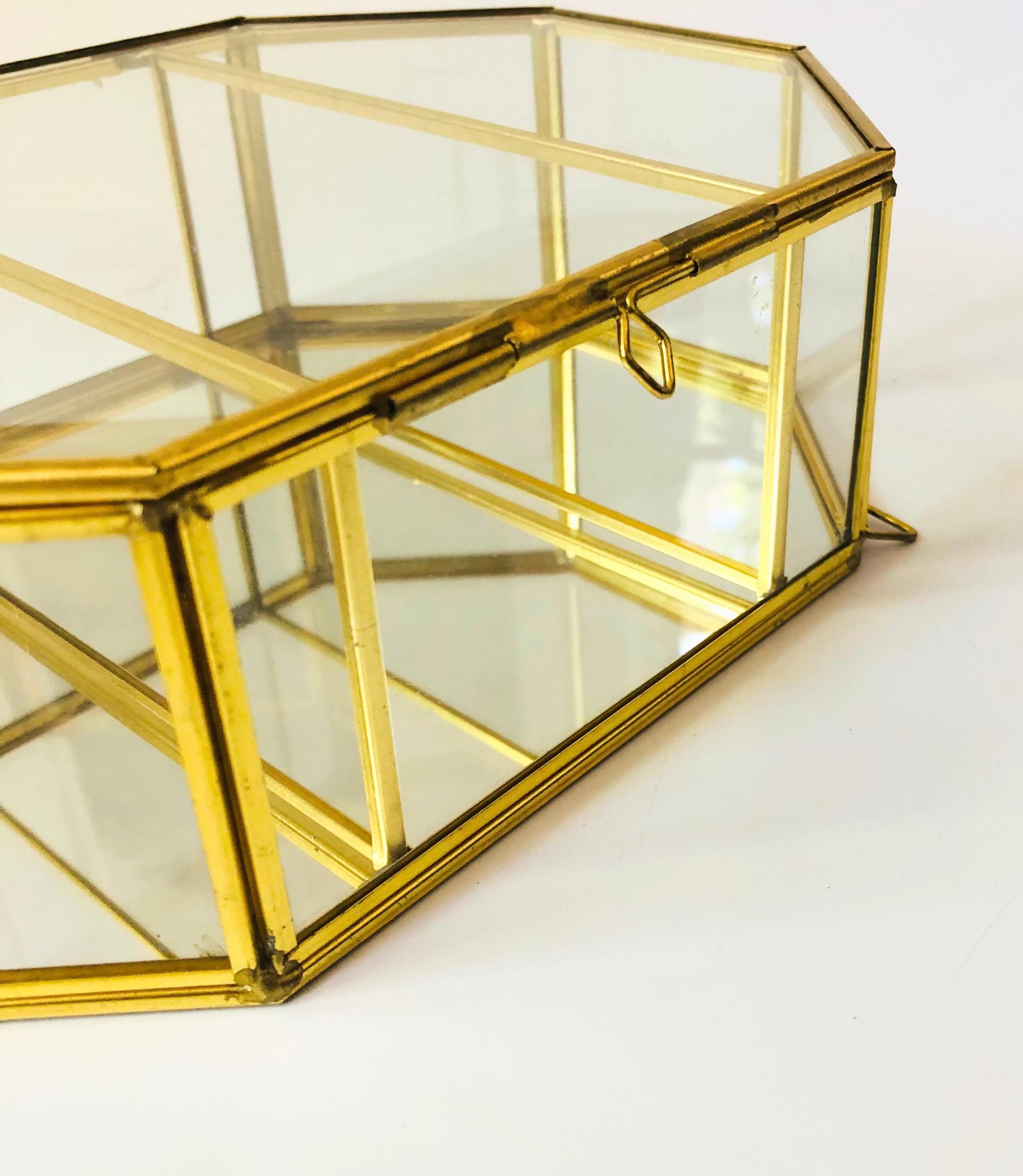 Brass and Glass Curio Wall Hung Display Case 1