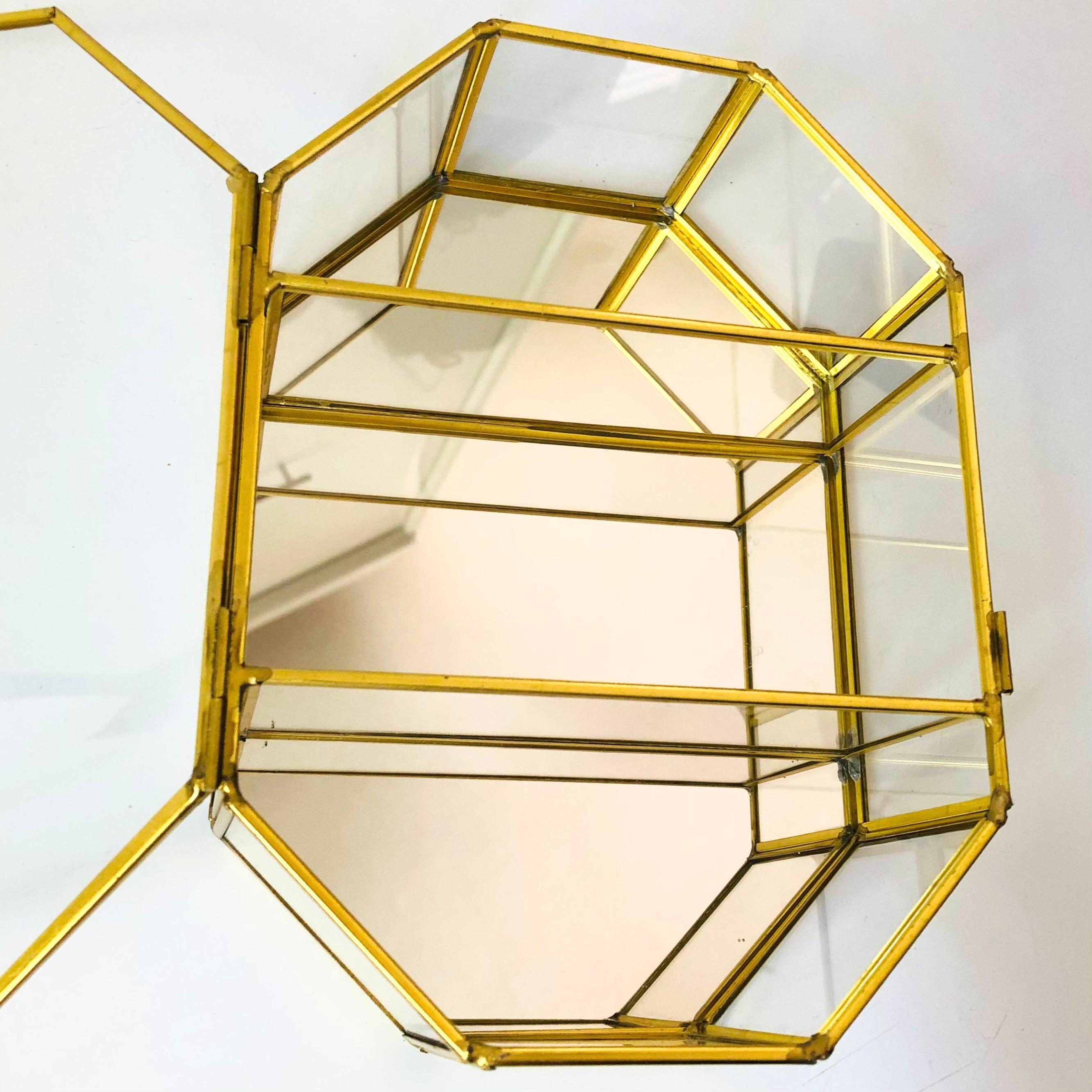 Brass and Glass Curio Wall Hung Display Case 3