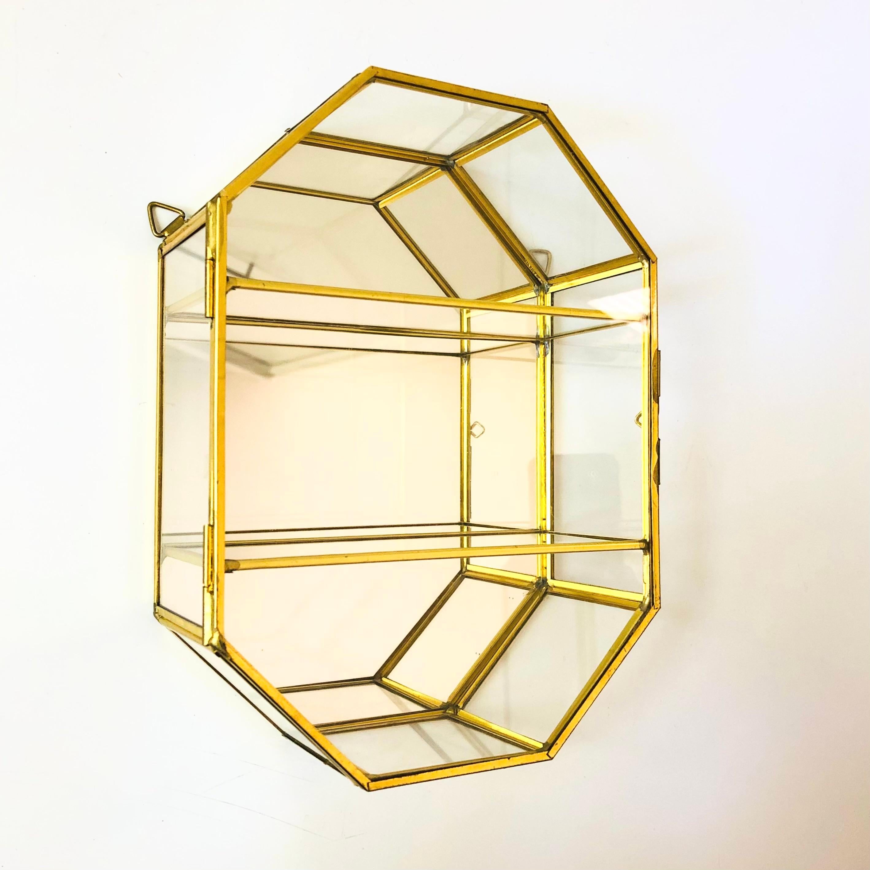 Brass and Glass Curio Wall Hung Display Case 5