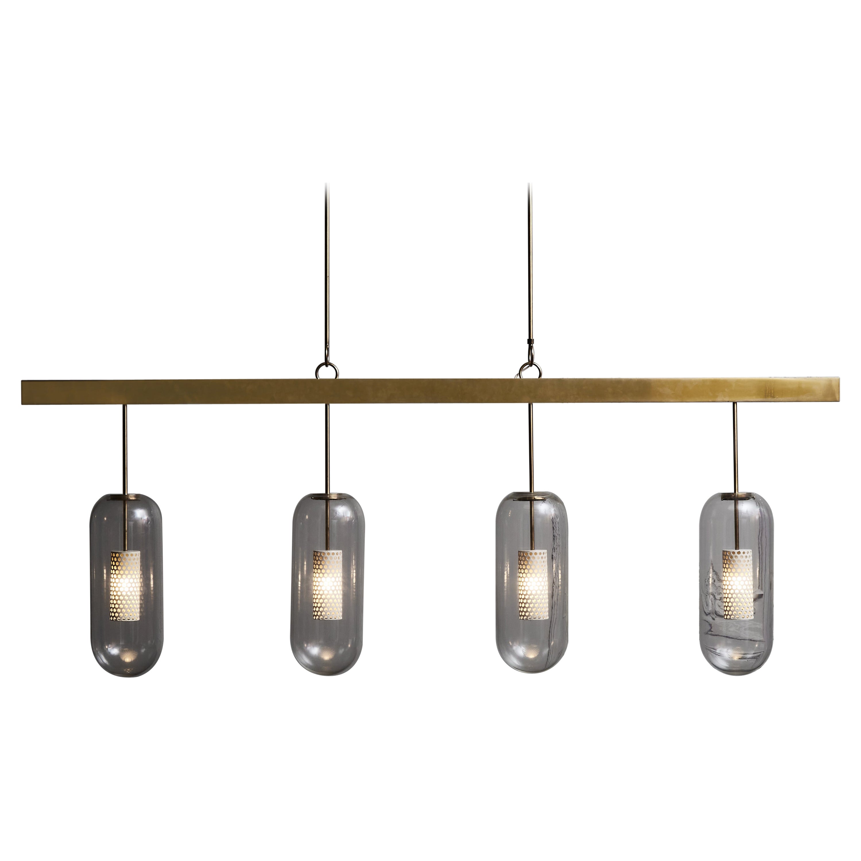 Brass and Glass Diego Mardegan Long Chandelier