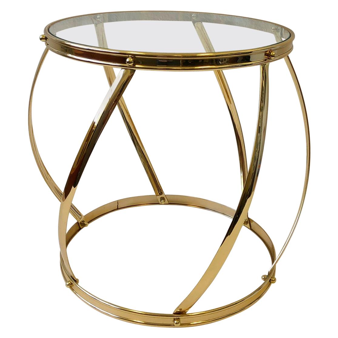 Trommel-Beistelltisch aus Messing und Glas