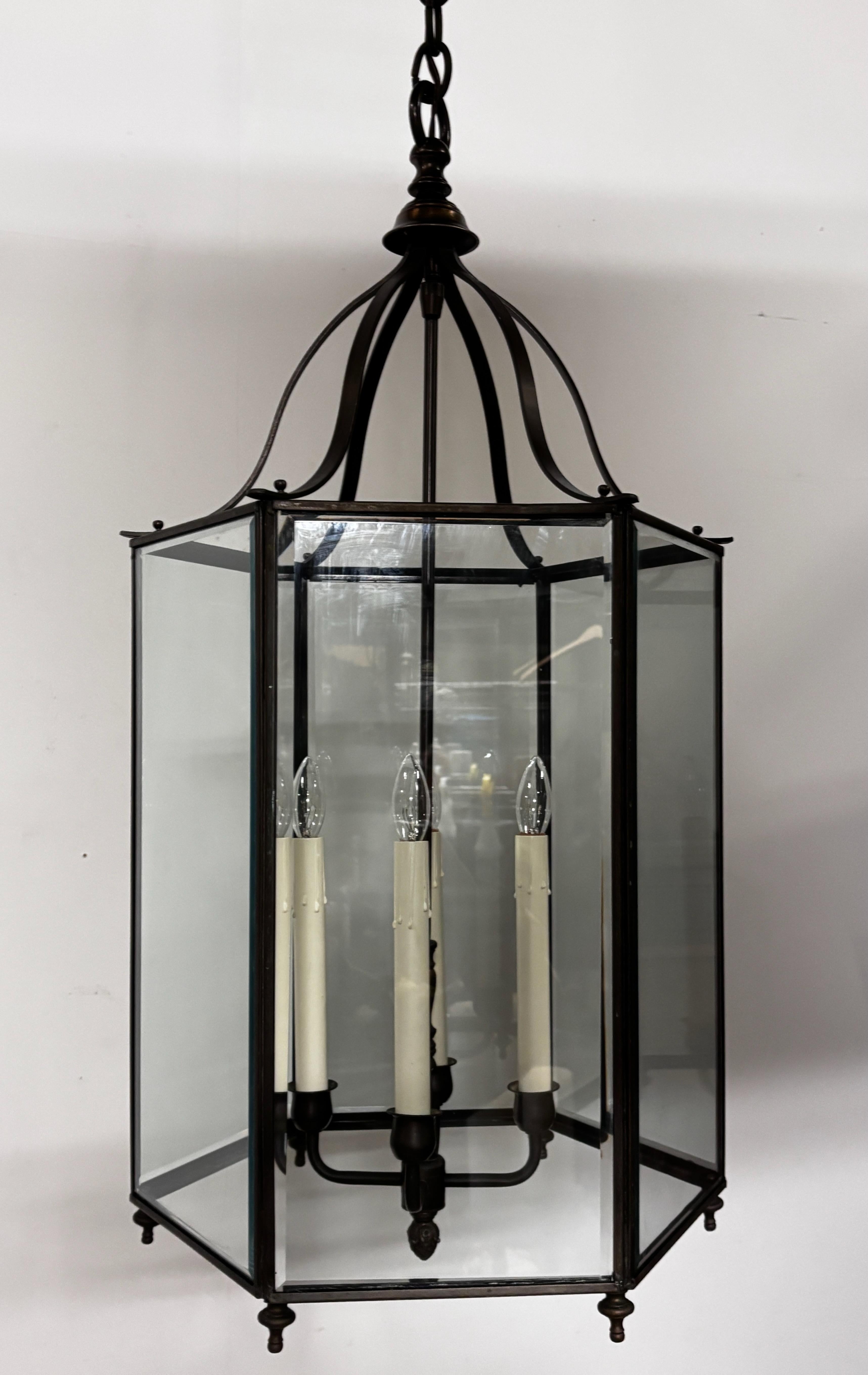 Farol de entrada de latón y cristal Estadounidense en venta
