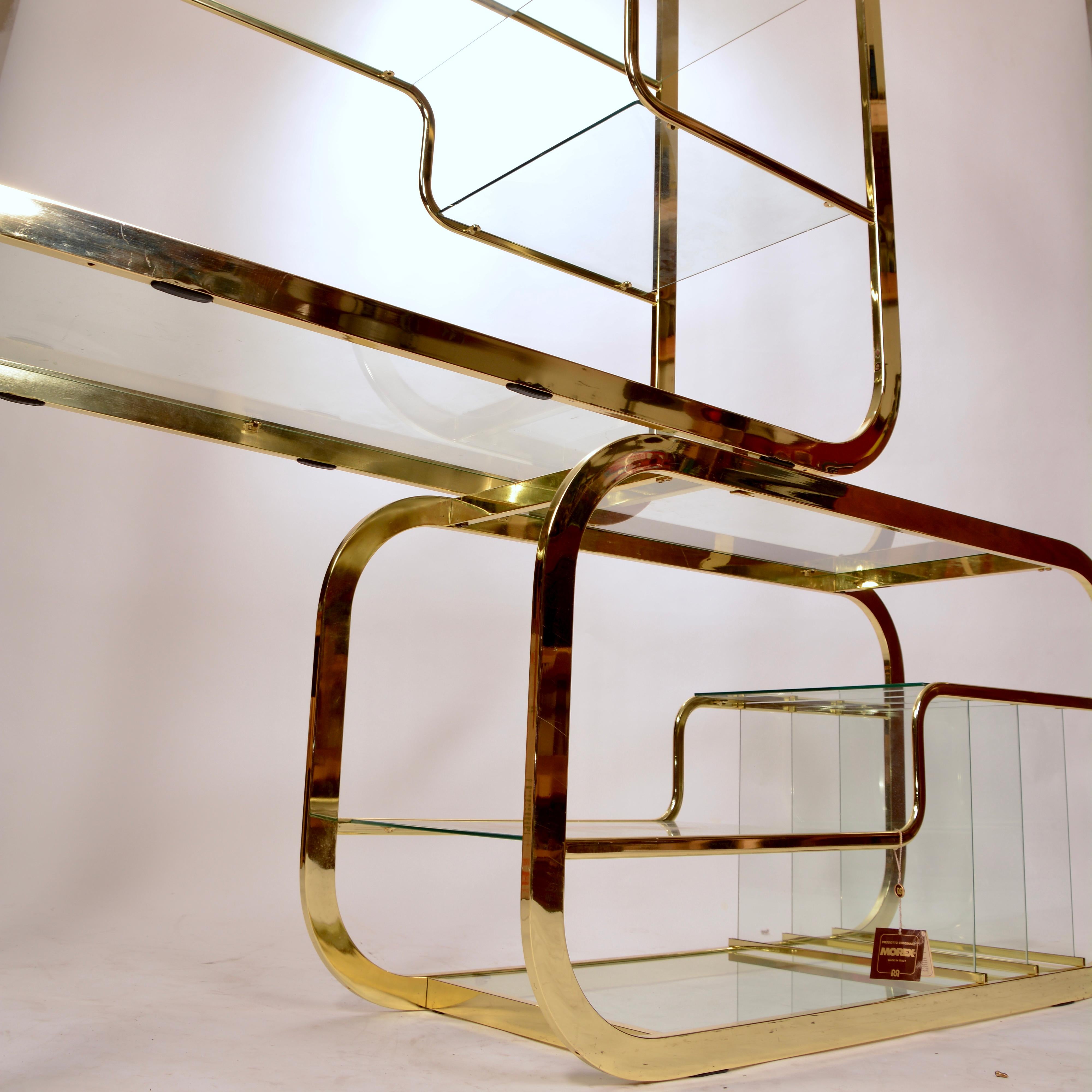 glass and brass etagere