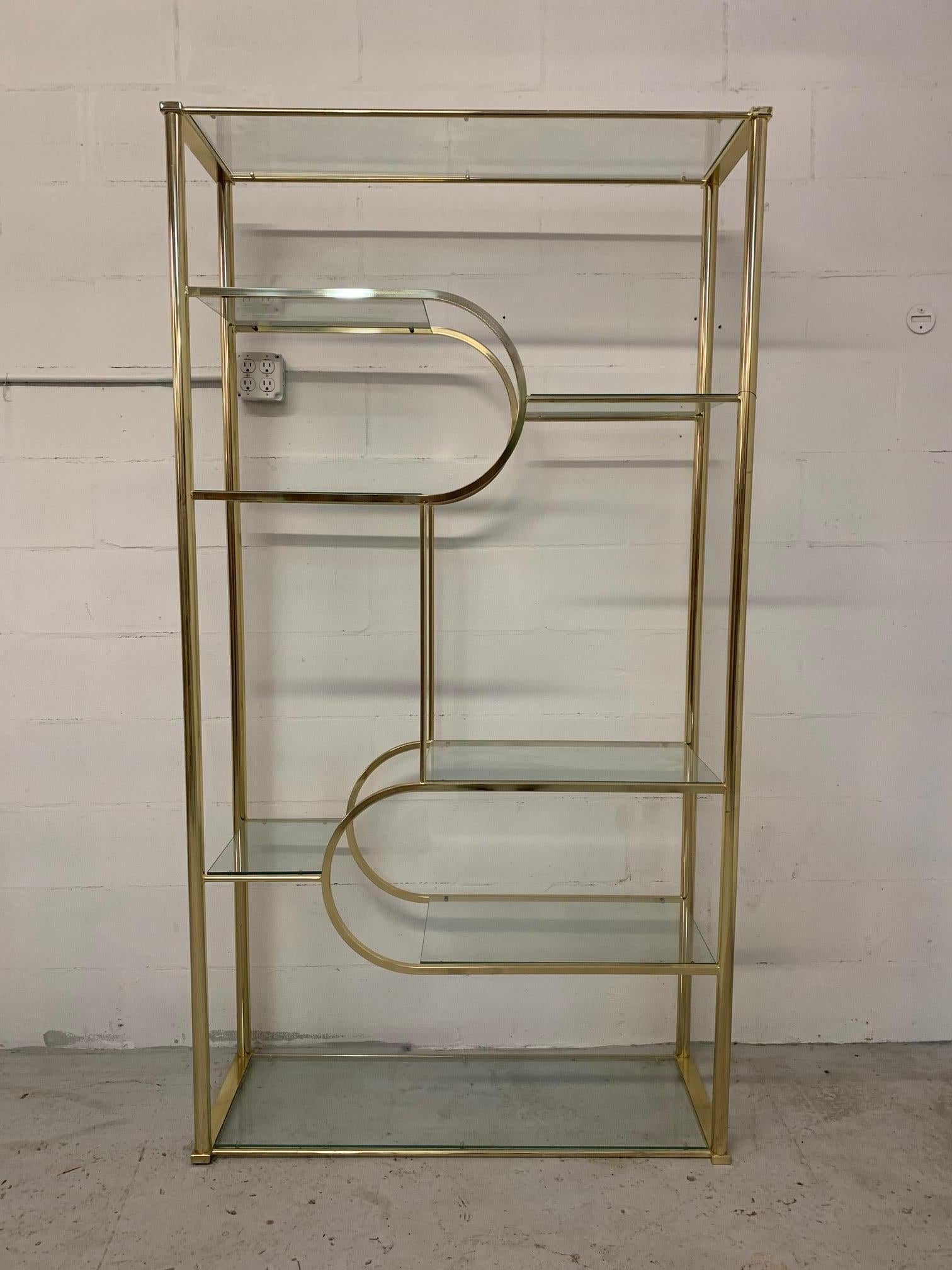 Hollywood Regency Brass and Glass Étagère in the Style of Milo Baughman