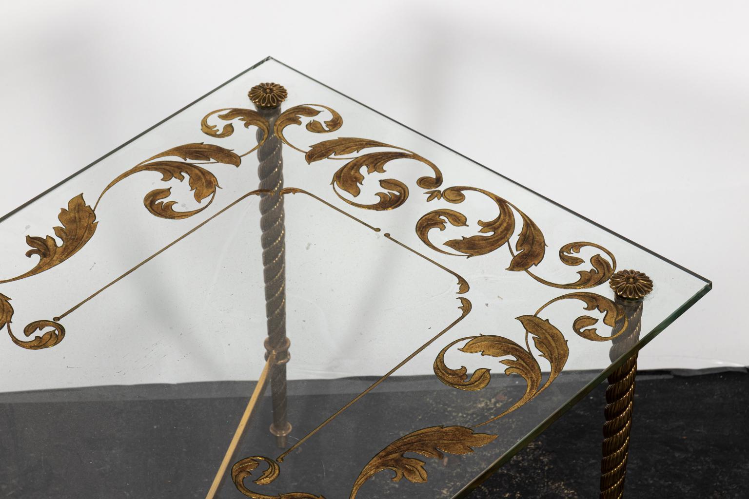 20th Century Brass and Glass Etched Coffee Table For Sale
