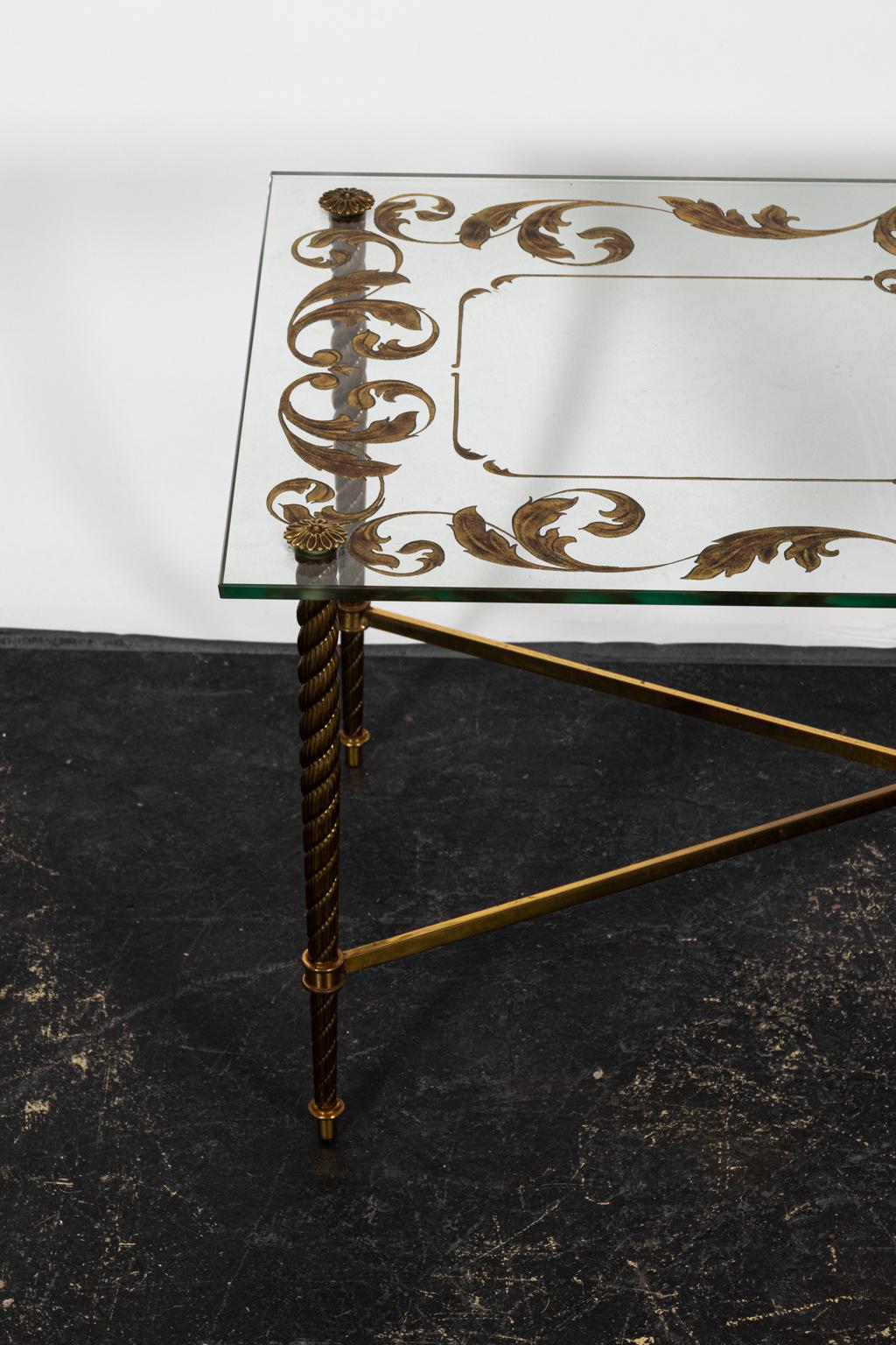 Brass and Glass Etched Coffee Table For Sale 5