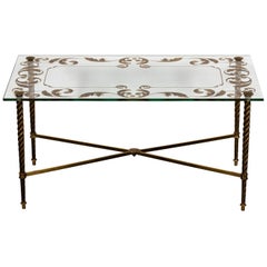 Brass and Glass Etched Coffee Table