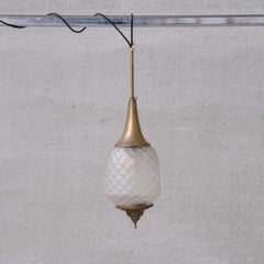 Brass and Glass Etched Mid-Century Pendant Light
