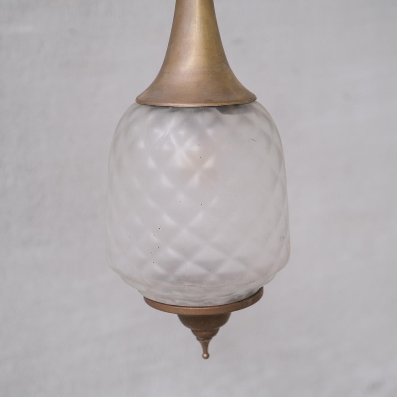 Brass and Glass Etched Mid-Century Pendant Light In Good Condition For Sale In London, GB