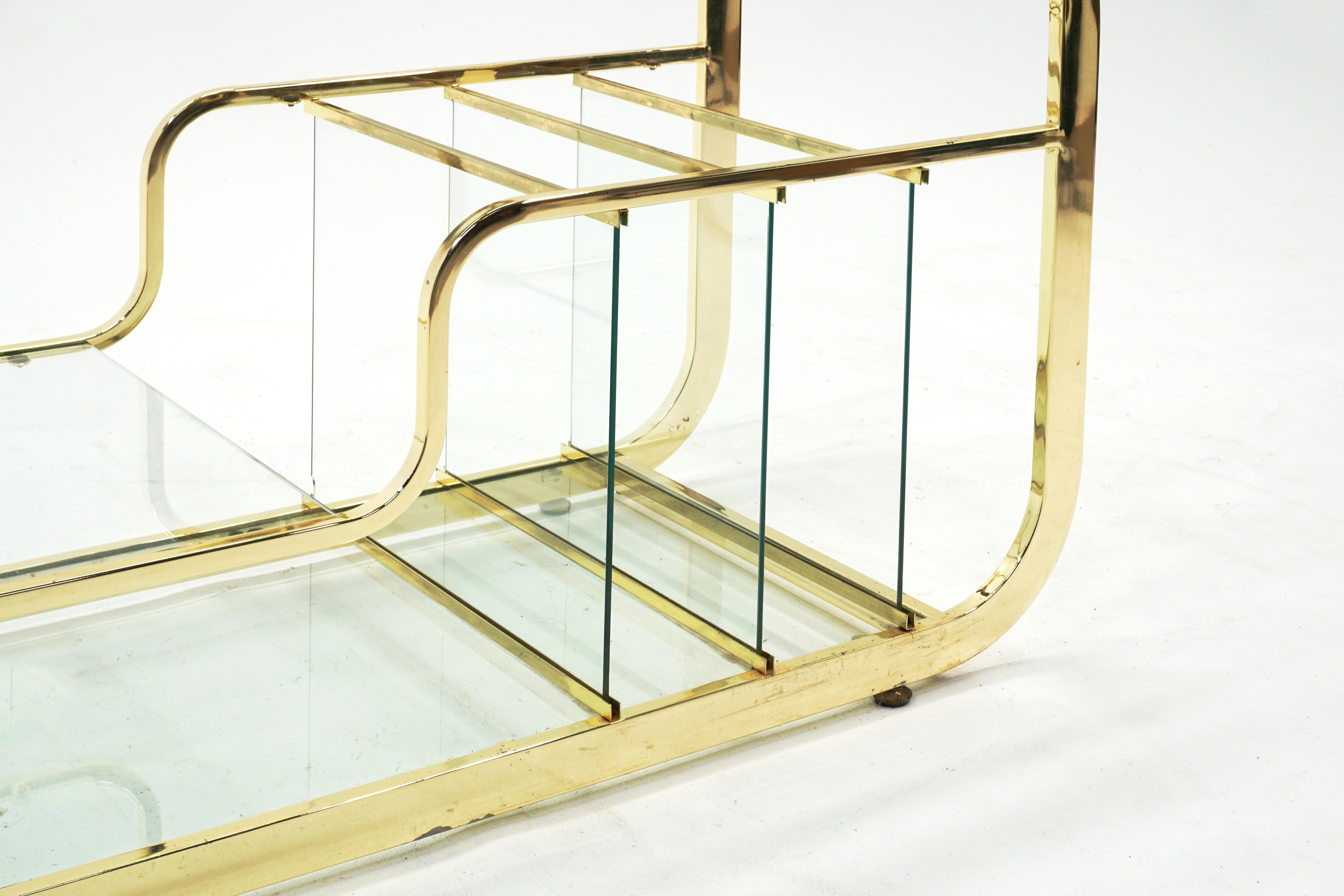 Hollywood Regency Brass and Glass Expandable Étagère / Display / Bookshelf, Style of Milo Baughman
