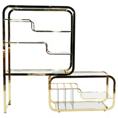 Vintage Brass and Glass Expandable Étagère / Display / Bookshelf, Style of Milo Baughman