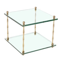 Mesa auxiliar de latón y cristal imitación bambú Chinoiserie