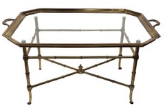Brass and Glass Faux Bamboo Tray Top Coffee Table att. to Mastercraft