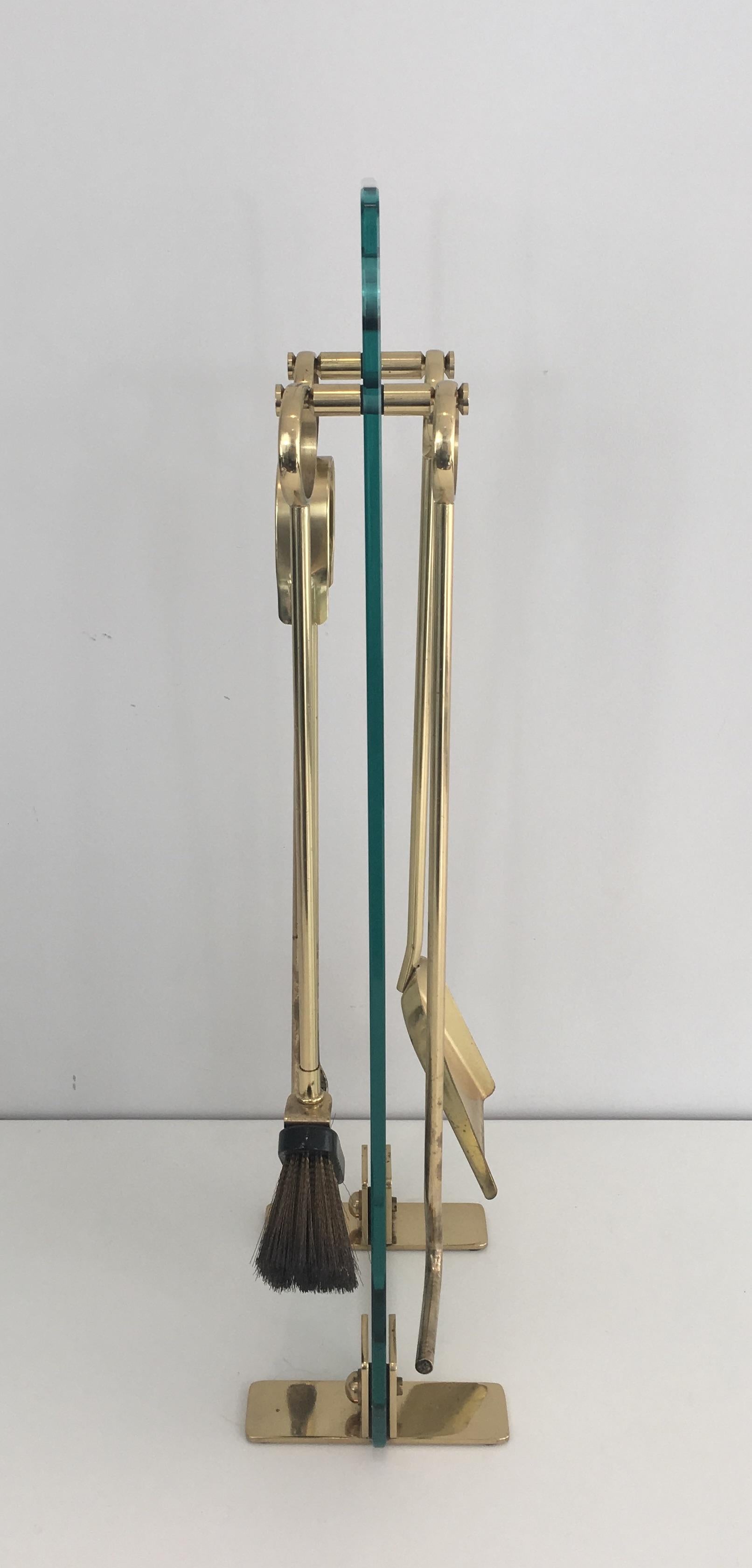 Brass and Glass Fire Place Tools, French, circa 1970 6