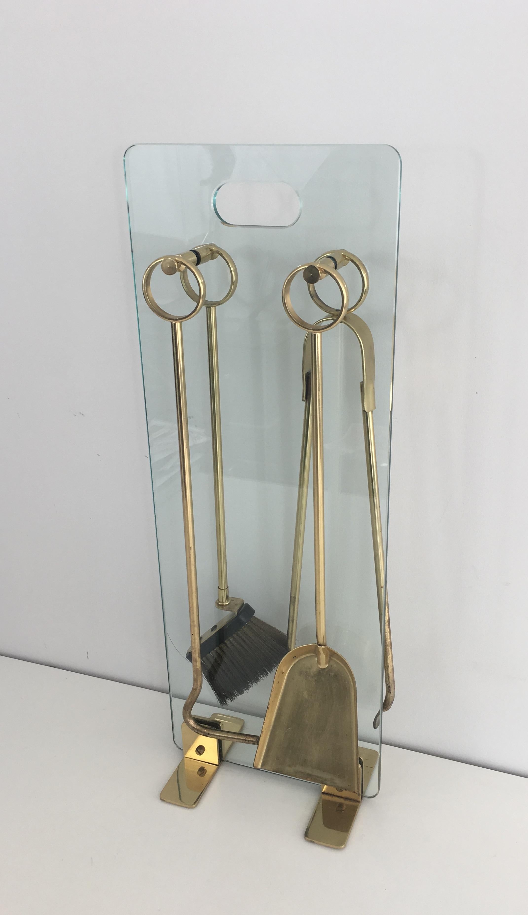 Brass and Glass Fire Place Tools, French, circa 1970 9