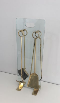 Brass and Glass Fire Place Tools, French, circa 1970