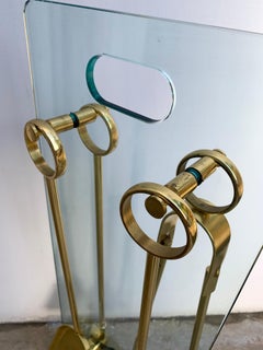 Brass and Glass Fireplace Tools, Italy, 1970s