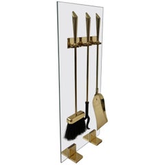 Brass and Glass Fireplace Tools Set in the Manner of Pace Collection