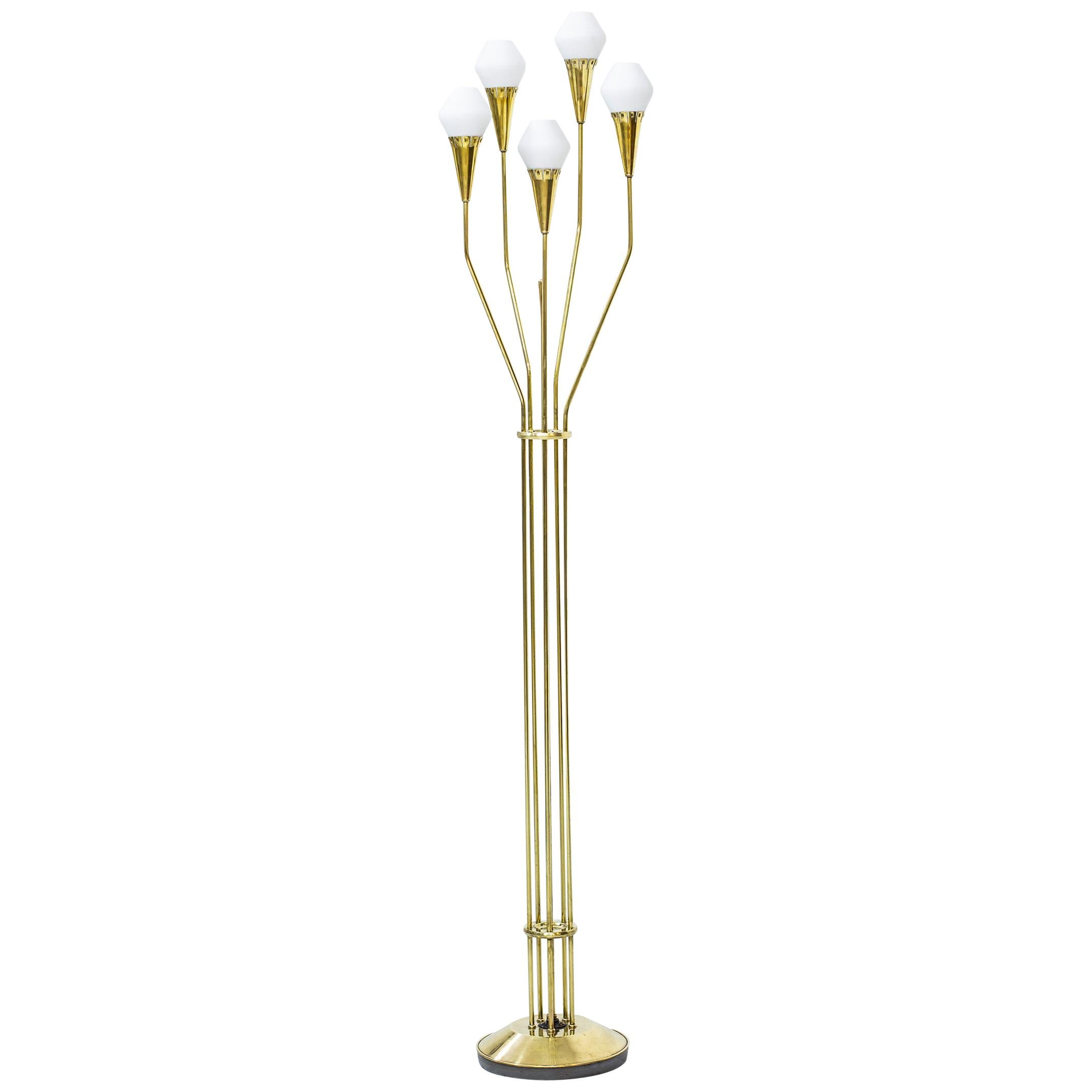 Brass and Glass Floor Lamp "15647" by Böhlmarks, Sweden, 1940s