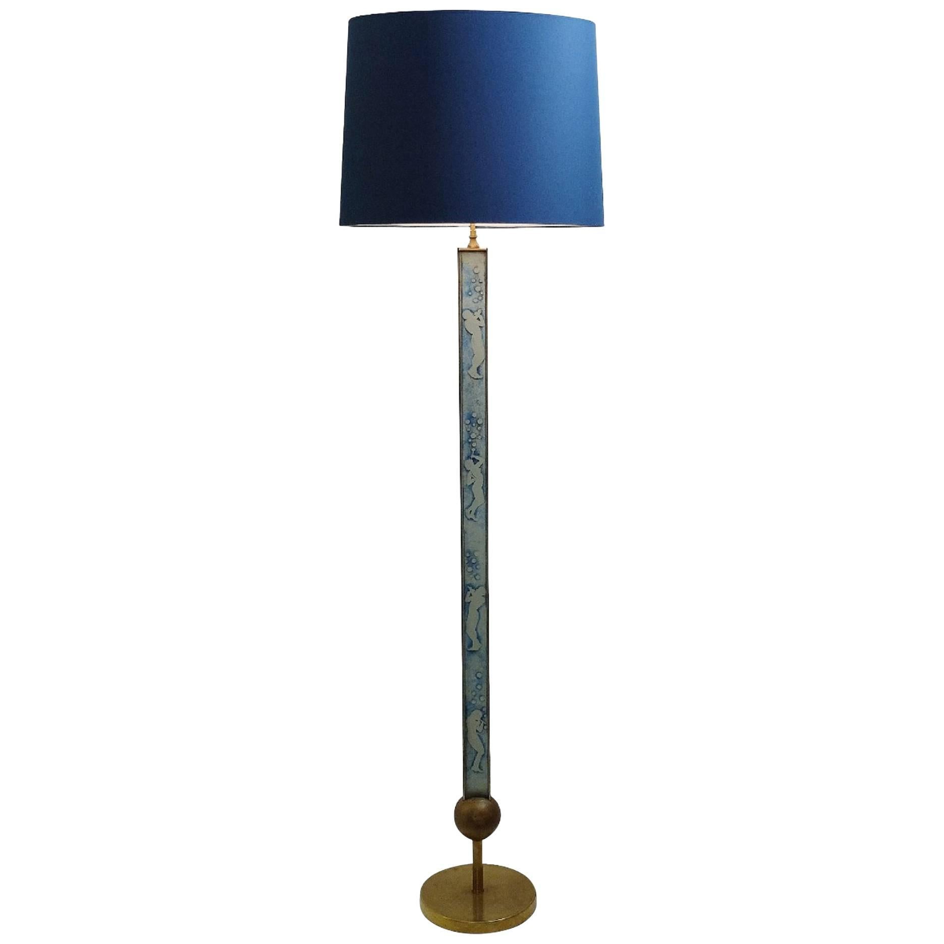 Brass and Glass Floor Lamp, Italy, circa 1950s For Sale
