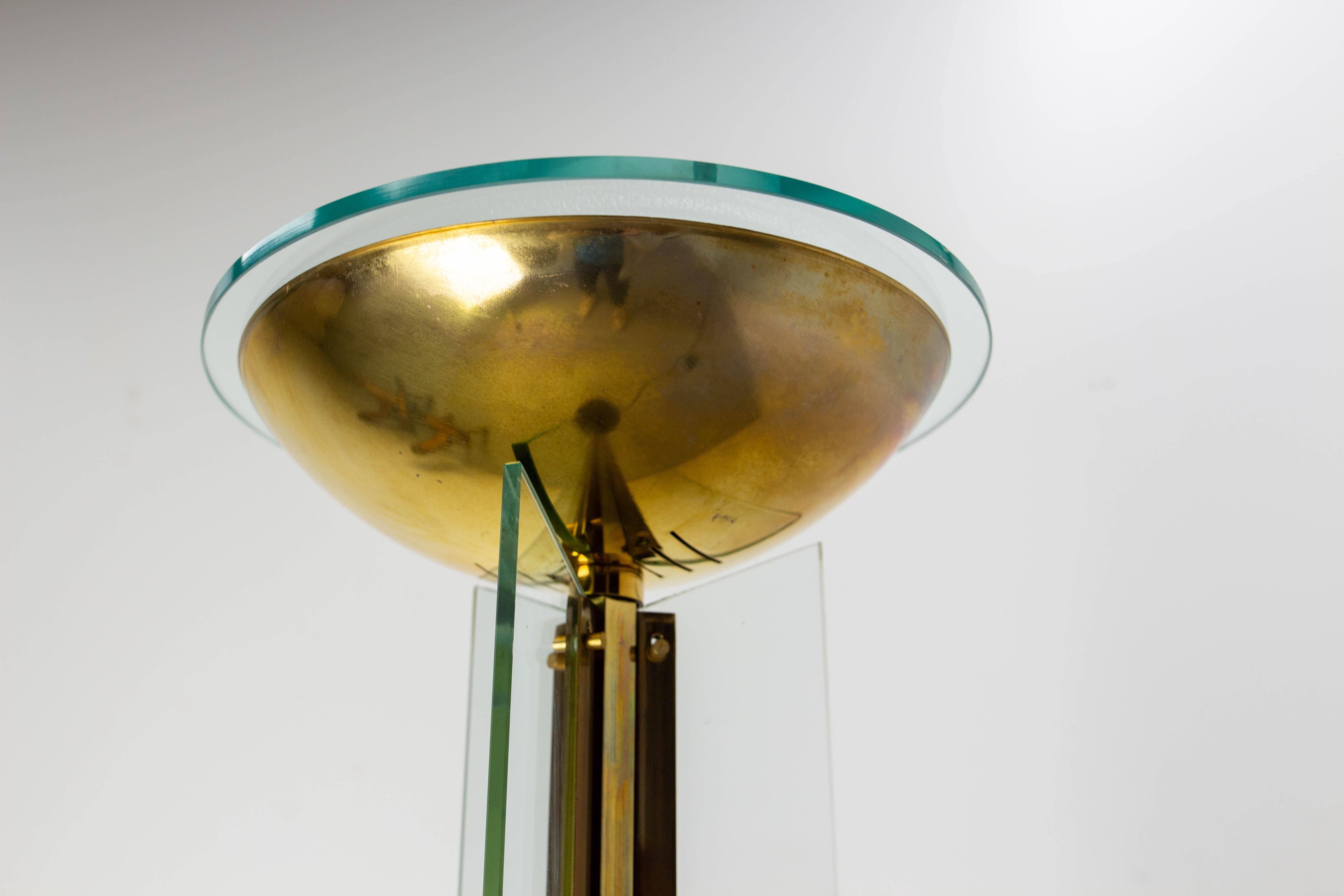 Brass and Glass Floor Lamp Lantern Vintage Chandelier, French, circa 1980 For Sale 6