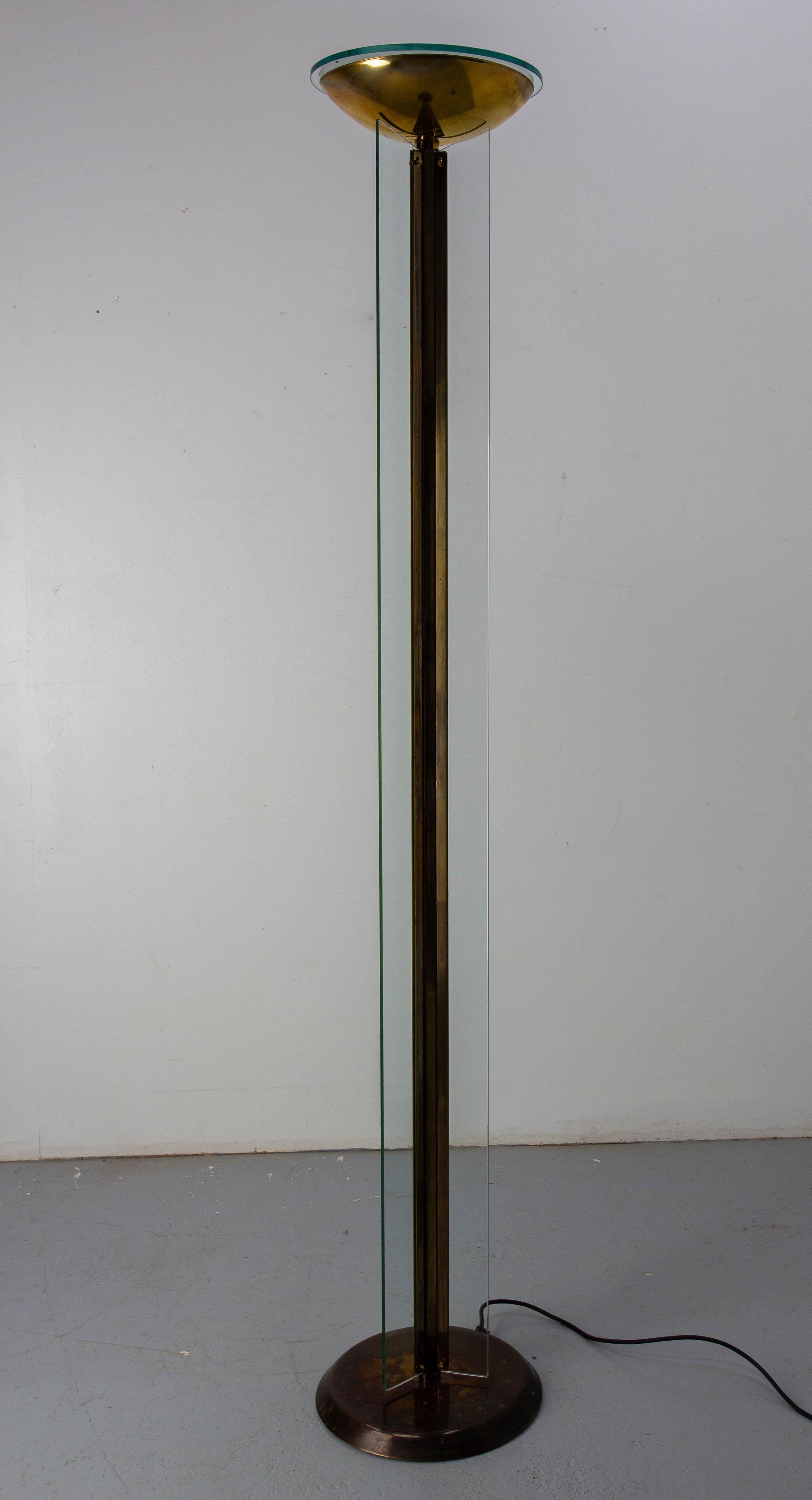 Brass and Glass Floor Lamp Lantern Vintage Chandelier, French, circa 1980 For Sale 7