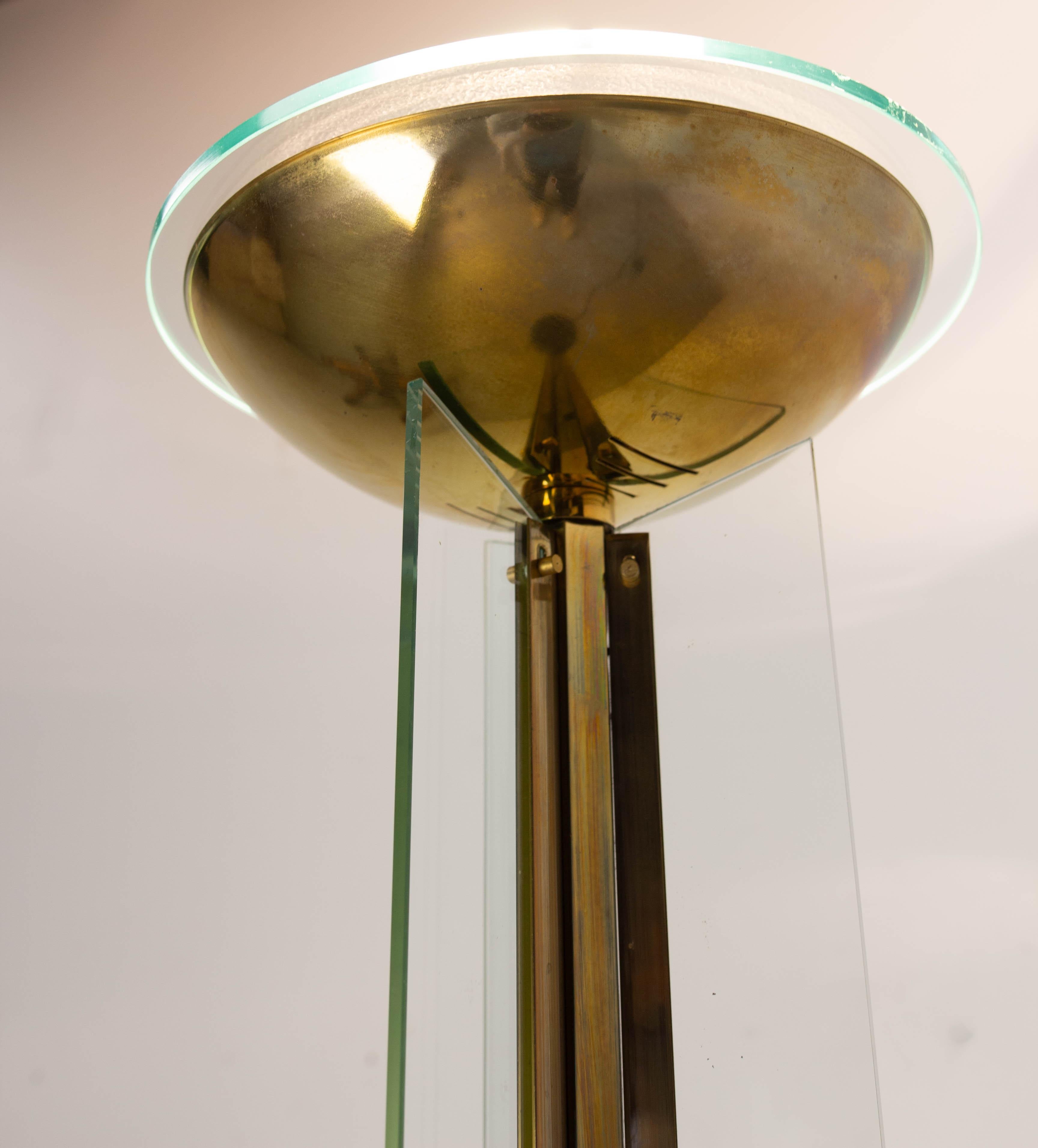 Brass and Glass Floor Lamp Lantern Vintage Chandelier, French, circa 1980 For Sale 1