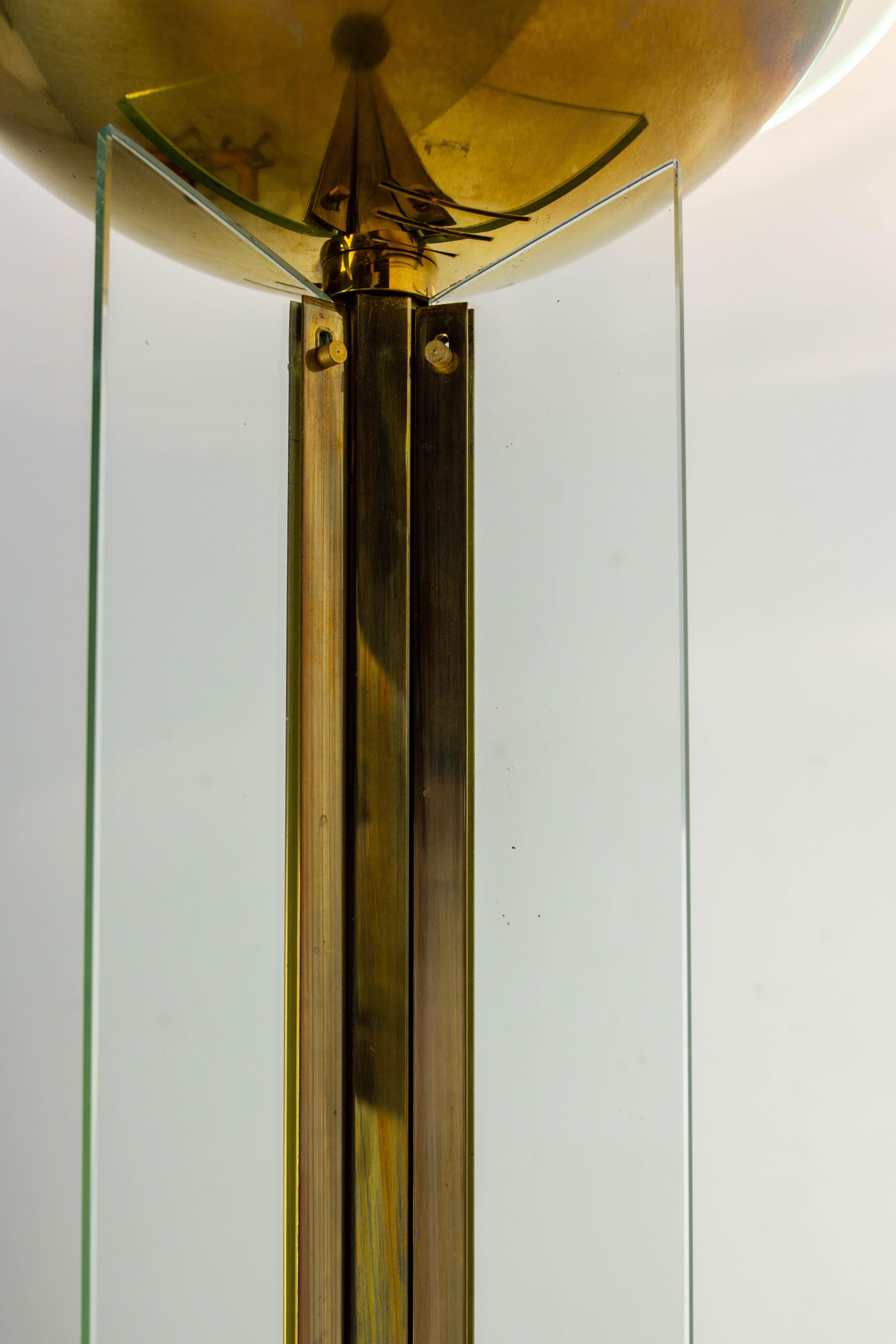 Brass and Glass Floor Lamp Lantern Vintage Chandelier, French, circa 1980 For Sale 2
