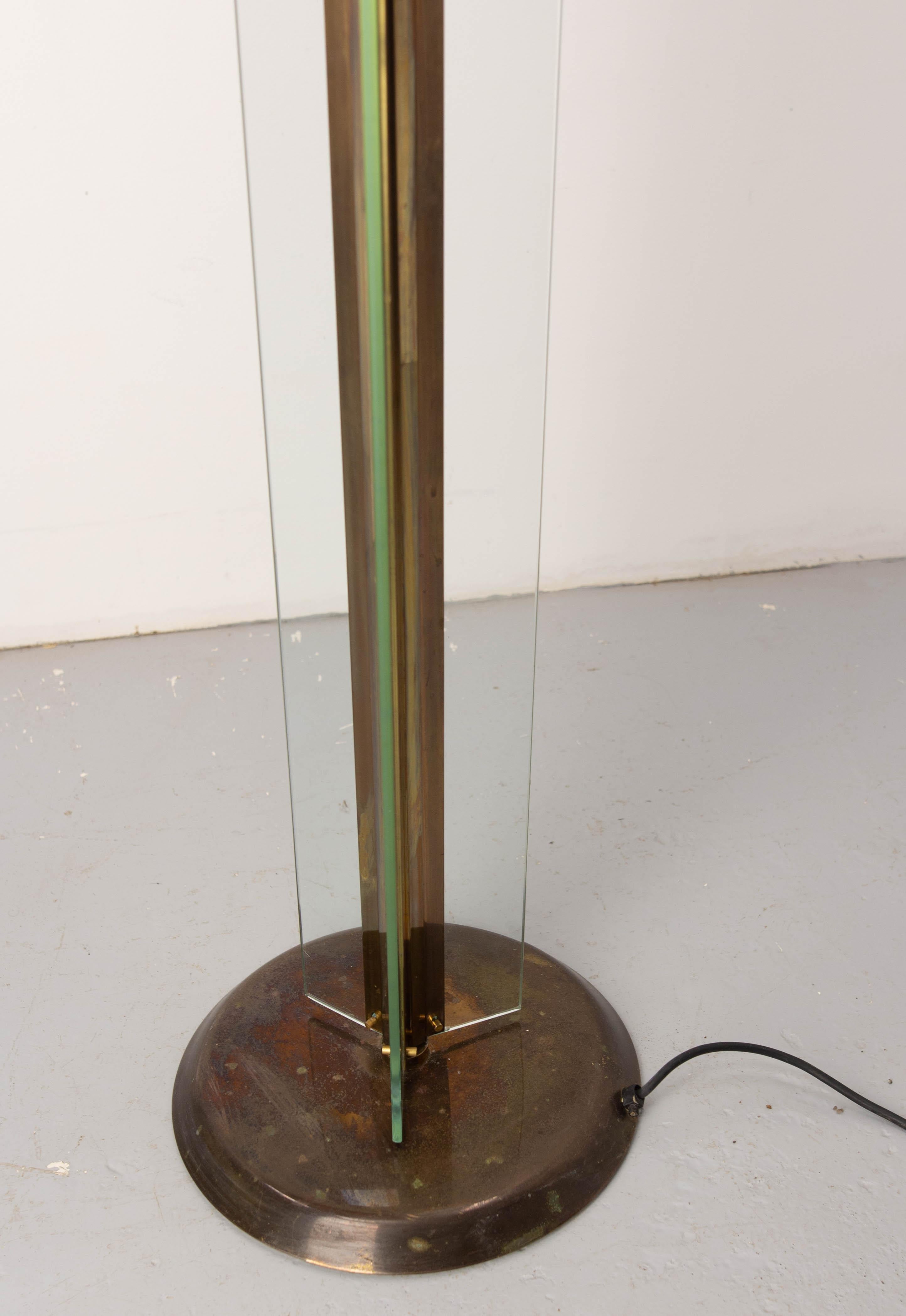 Brass and Glass Floor Lamp Lantern Vintage Chandelier, French, circa 1980 For Sale 4