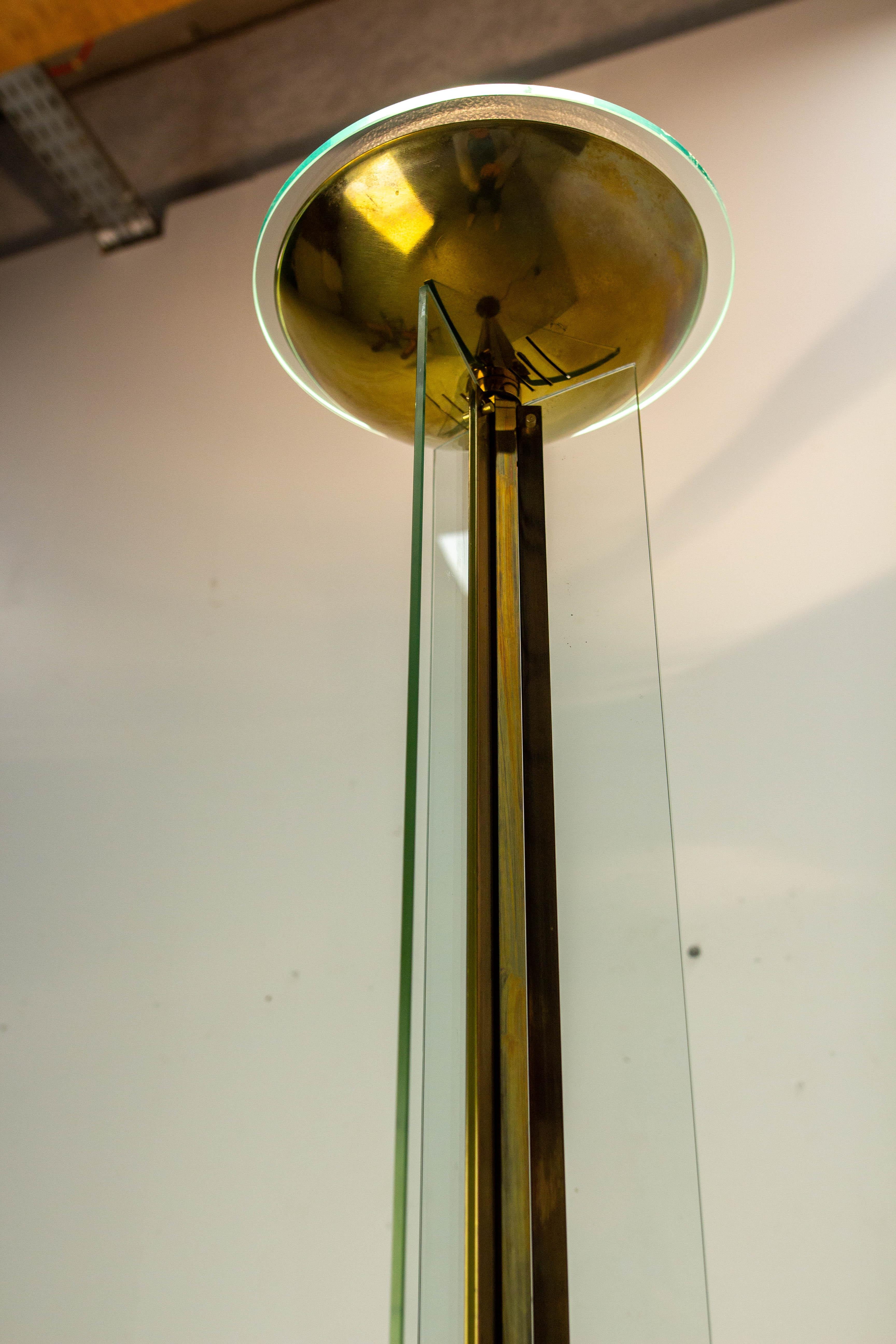 Brass and Glass Floor Lamp Lantern Vintage Chandelier, French, circa 1980 For Sale 5