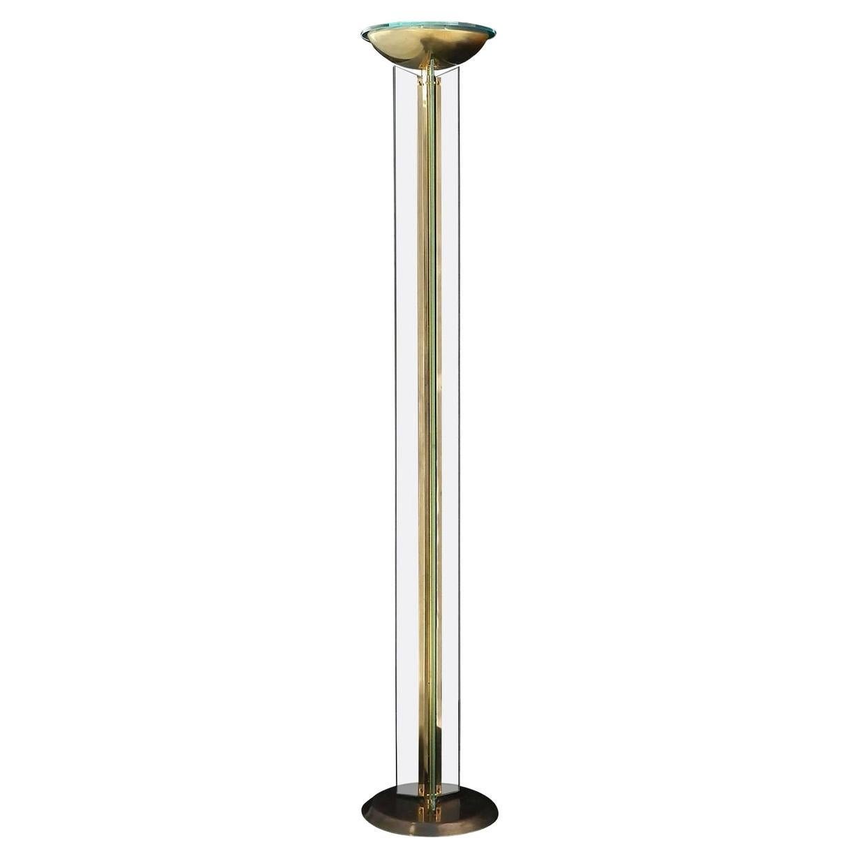 Brass and Glass Floor Lamp Lantern Vintage Chandelier, French, circa 1980