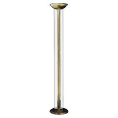 Brass and Glass Floor Lamp Lantern Vintage Chandelier, French, circa 1980