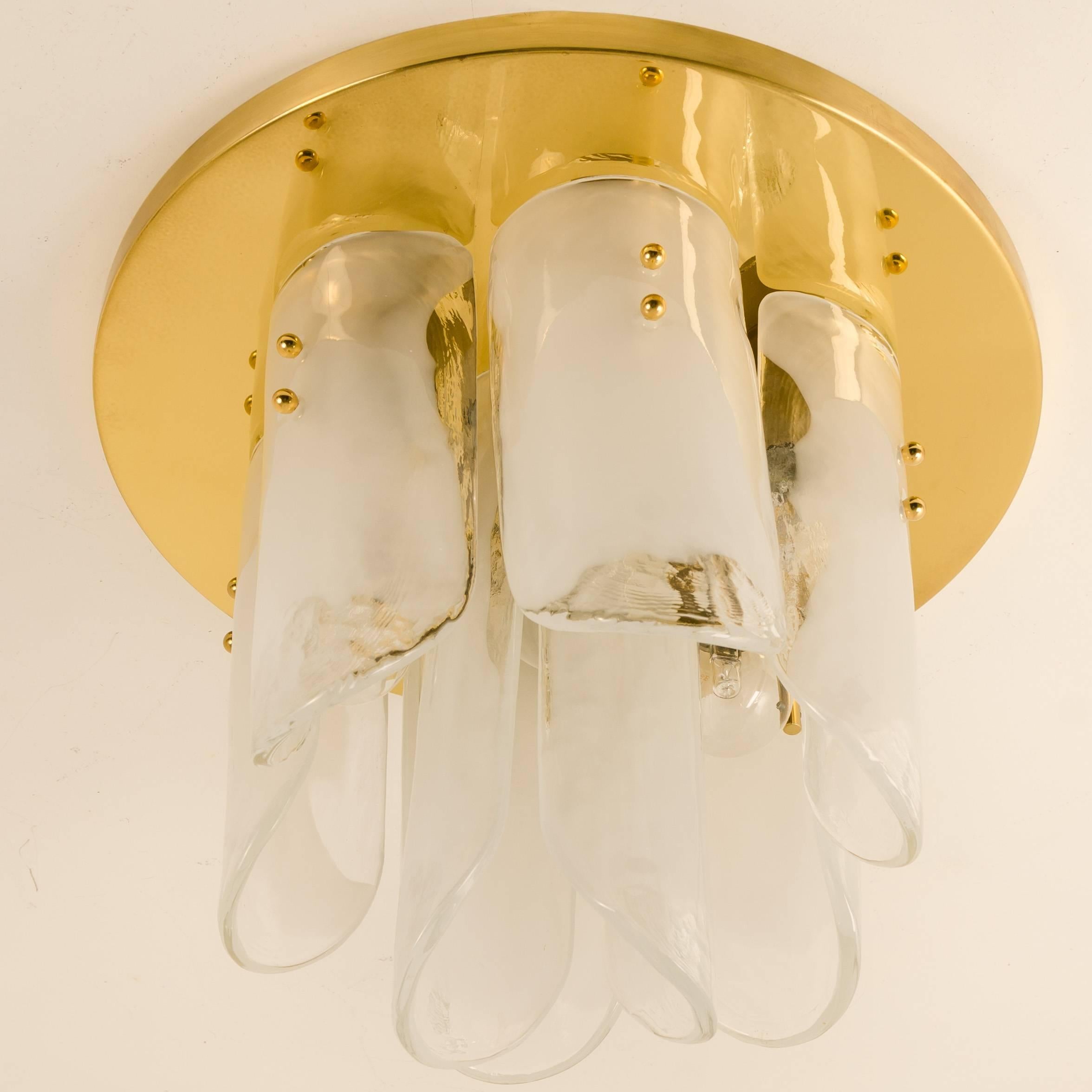 Mid-Century Modern Brass and Glass Flush Mount by J.T. Kalmar, 1960 For Sale