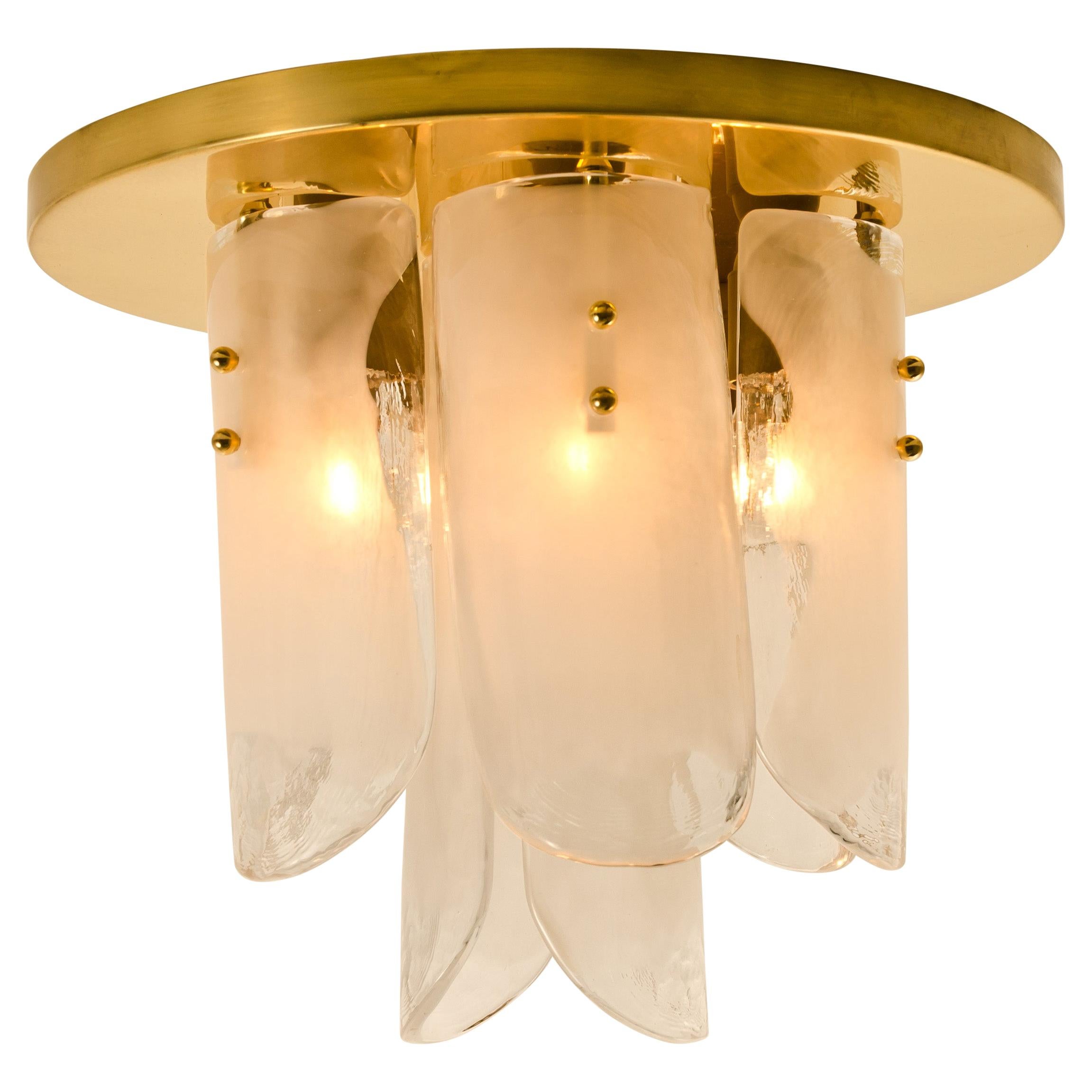 Brass and Glass Flush Mount by J.T. Kalmar, 1960 For Sale