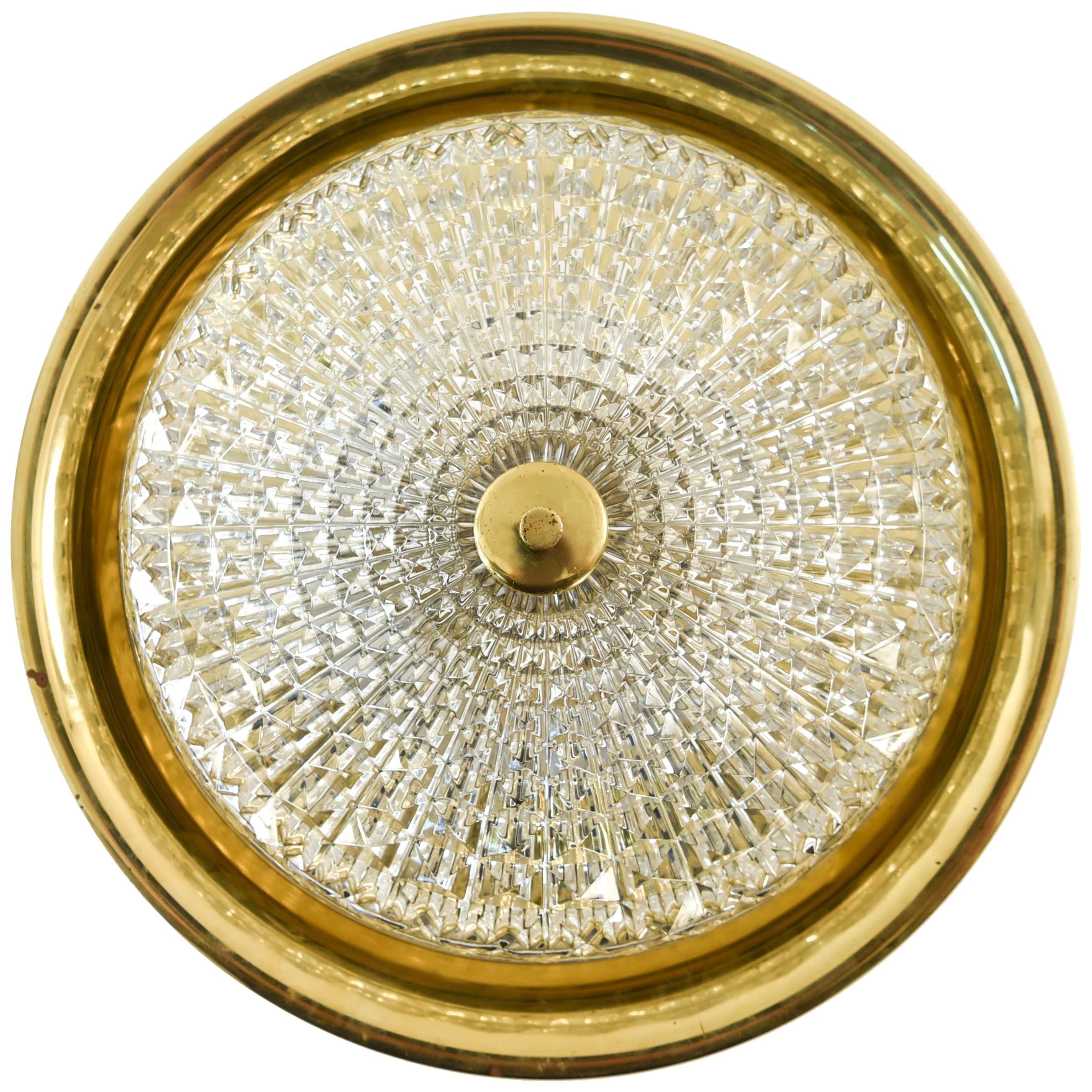 Brass and Glass Flush Mount Chandelier by Orrefors, Lyfa