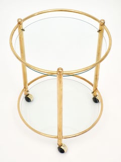 Brass and Glass French Side Table on Casters