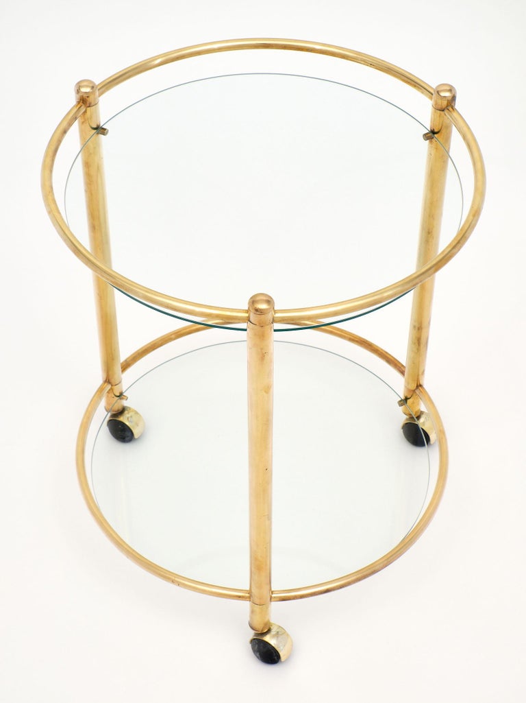 Brass and Glass French Side Table on Casters at 1stDibs